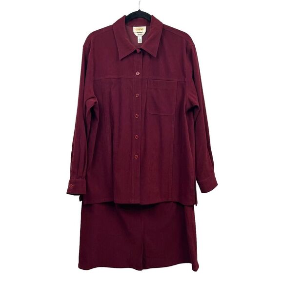 Talbots Womens 2pc Blazer Jacket and Skirt Faux Suede Button Long Sleeve Red M*